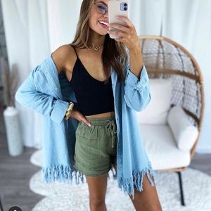 NWOT Fringe Denim Button Down Shirt/Dress